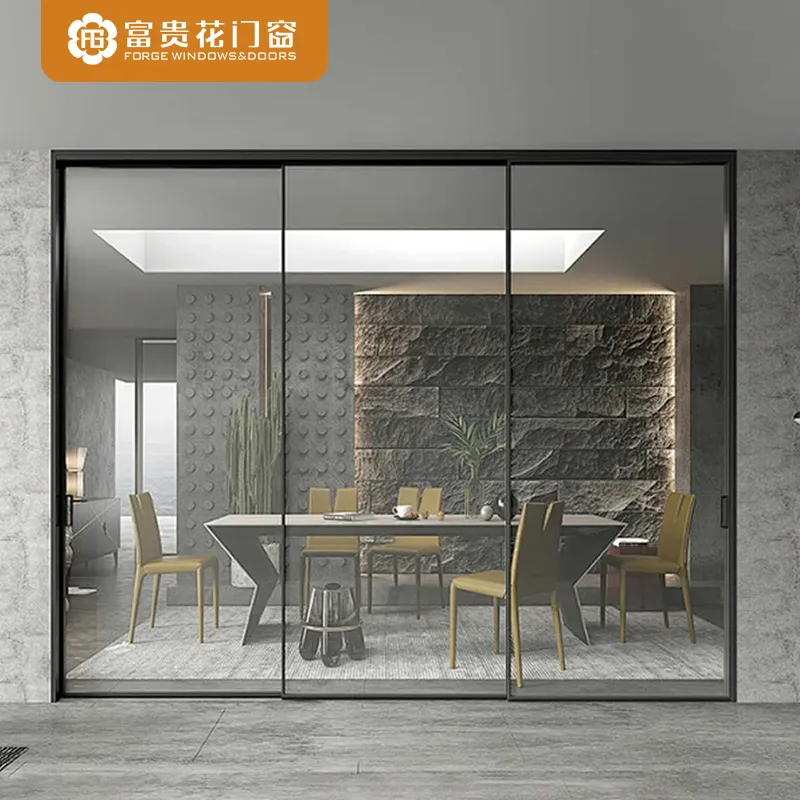 Ultra-narrow sliding three-link hanging door