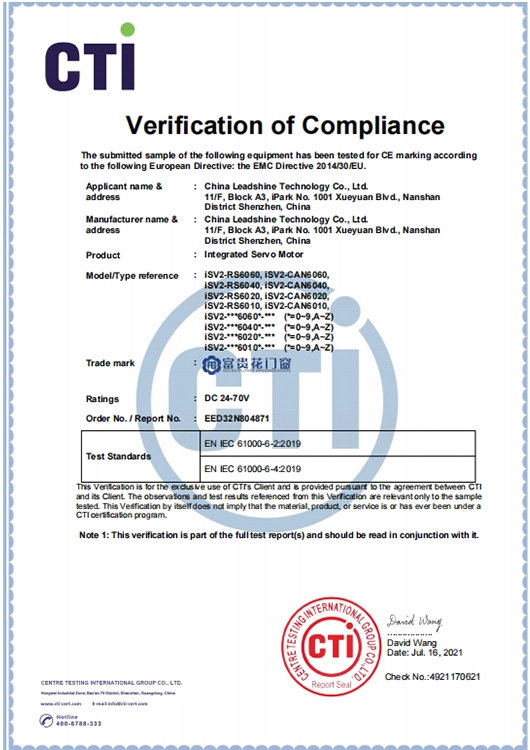 Verification of Compliance