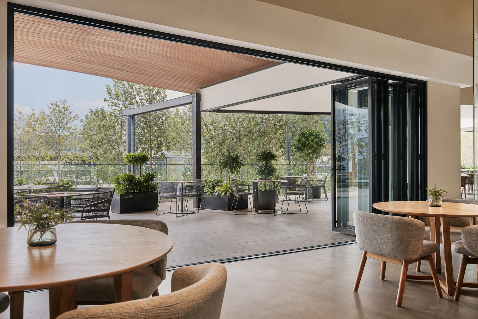 Shopping Mall Dining Bifold Doors | Forge Windows