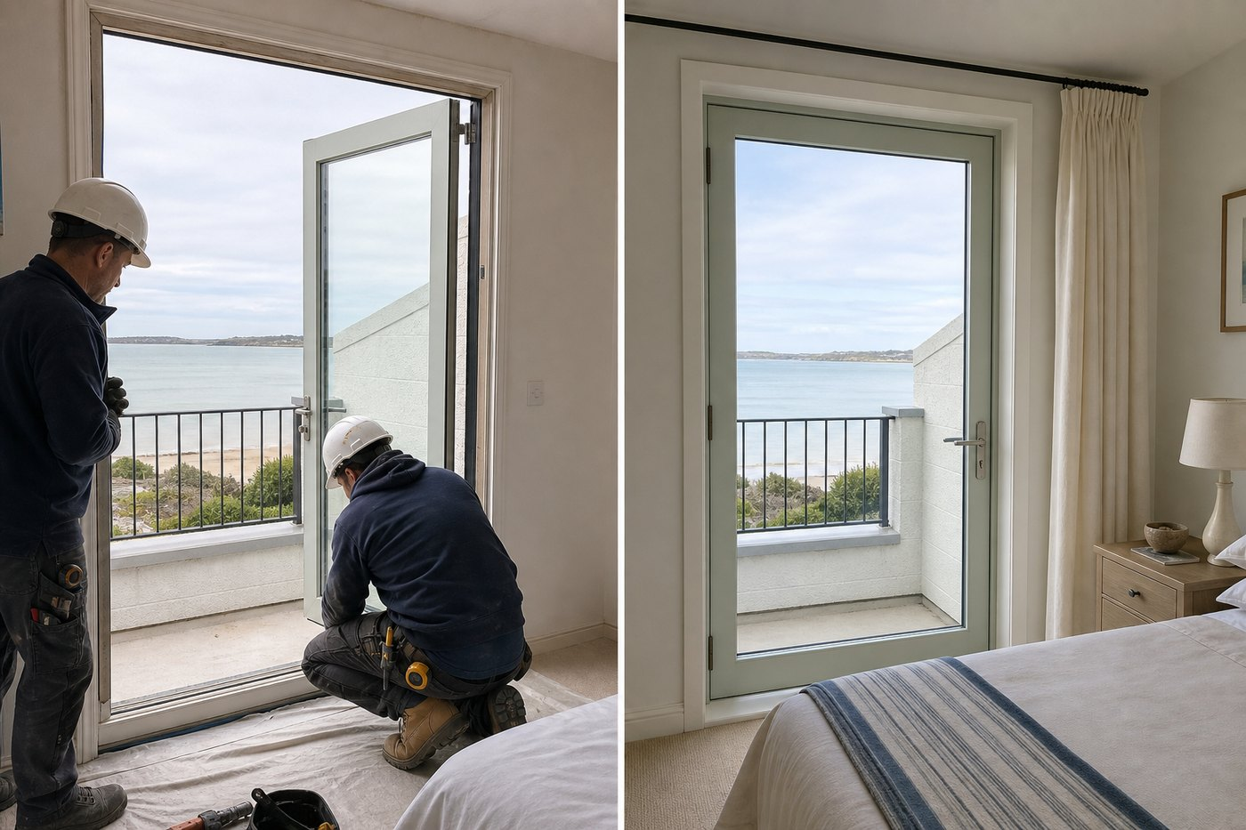 Glazed Balcony Door for a Coastal Bedroom