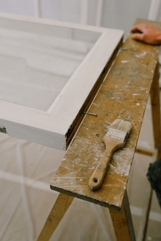 Window frame on a workbench