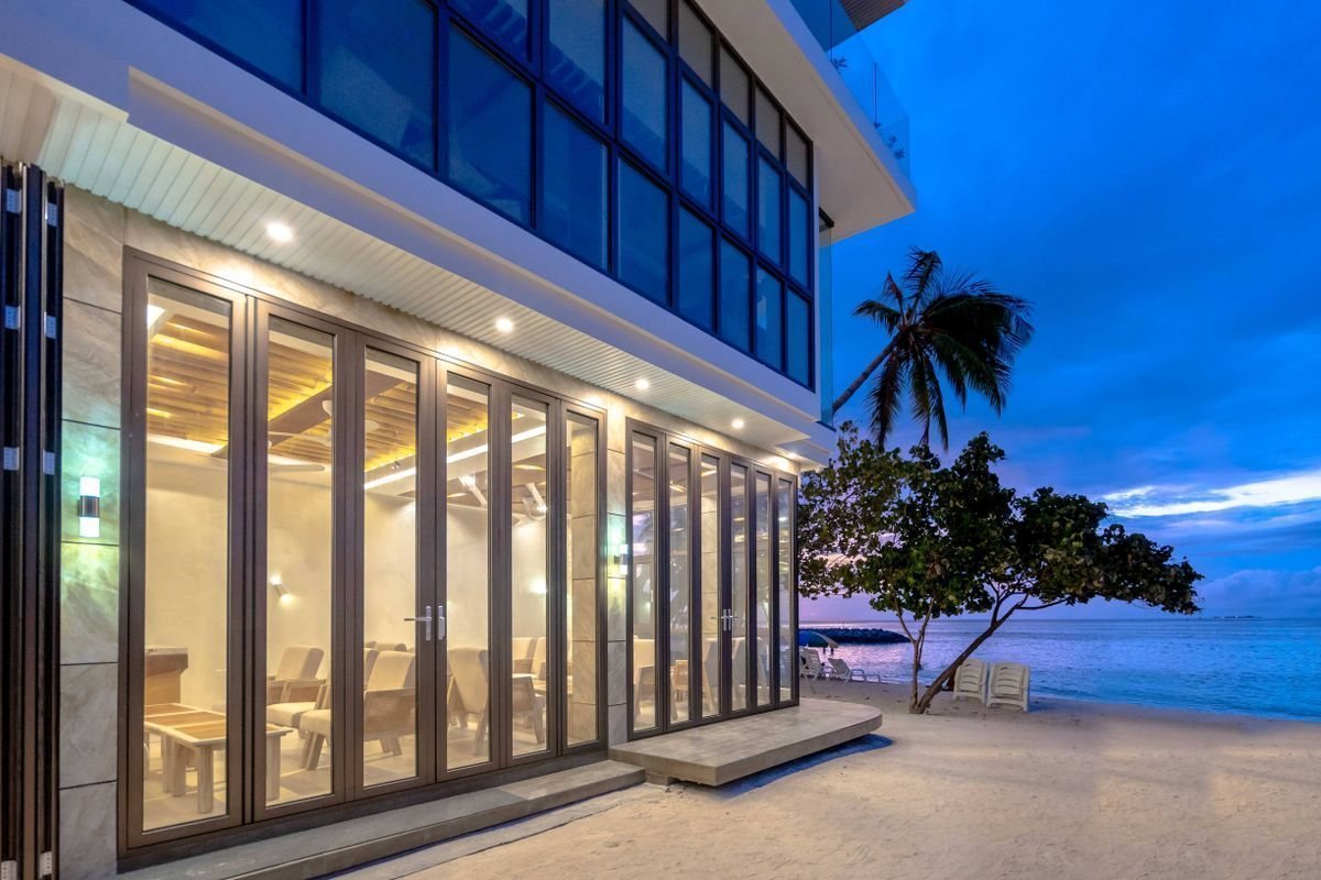 Glass-fronted coastal building