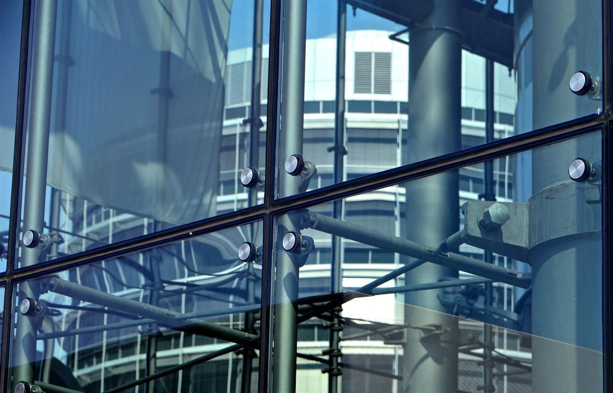 Metal-framed glass façade