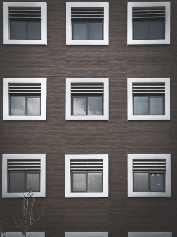 Rows of symmetrical windows on a building