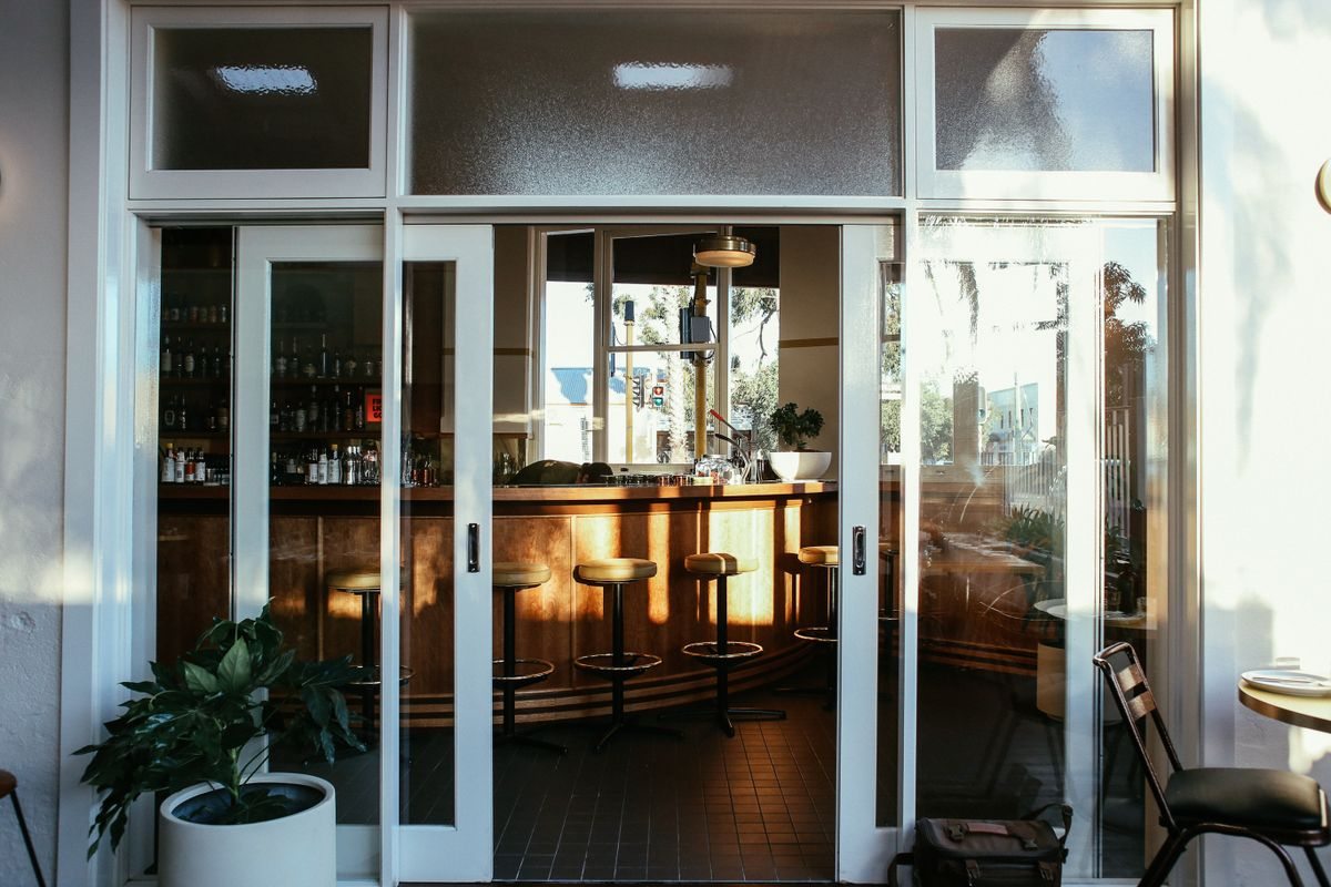 Glazed entrance to a restaurant