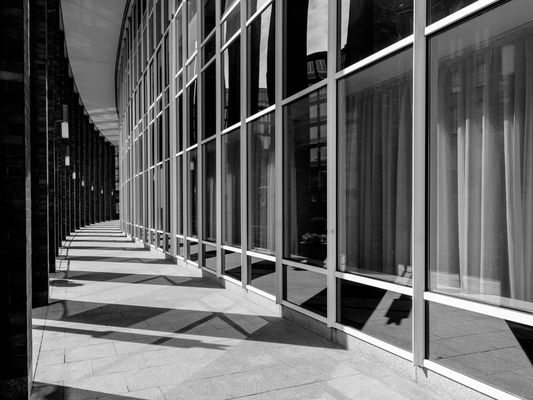 Glazed commercial facade with structural columns