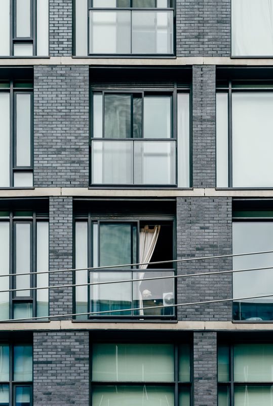 Detailed view of a commercial glazed facade